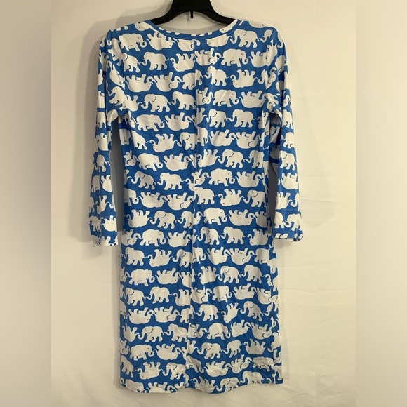 Lilly Pulitzer S Elephant Blue White 3/4‎ Sleeve Neck 100% Pima Cotton Dress - Picture 10 of 14